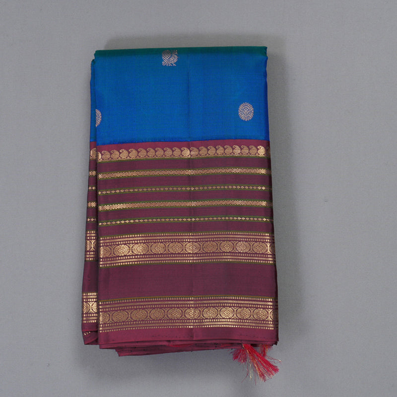 Hayagrivas Handloom Mayilkazhuthu Kanjivaram Silk Saree with Burgundy Border KBF257E21-4