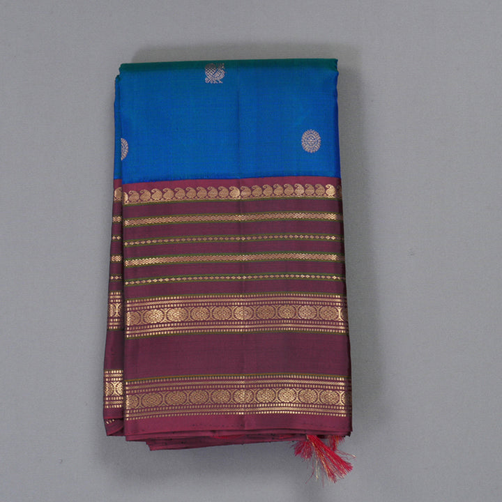Hayagrivas Handloom Mayilkazhuthu Kanjivaram Silk Saree with Burgundy Border KBF257E21-4