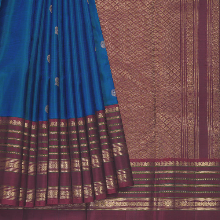 Hayagrivas Handloom Mayilkazhuthu Kanjivaram Silk Saree with Burgundy Border KBF257E21-4