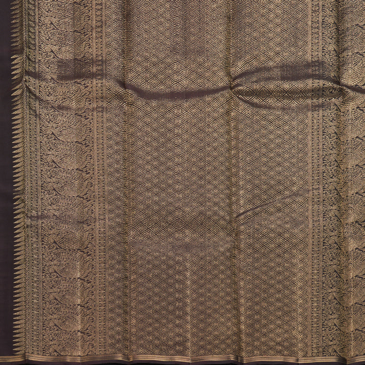 Hayagrivas Handloom Dark Brown Kanjivaram Silk Saree KBF257E24-10