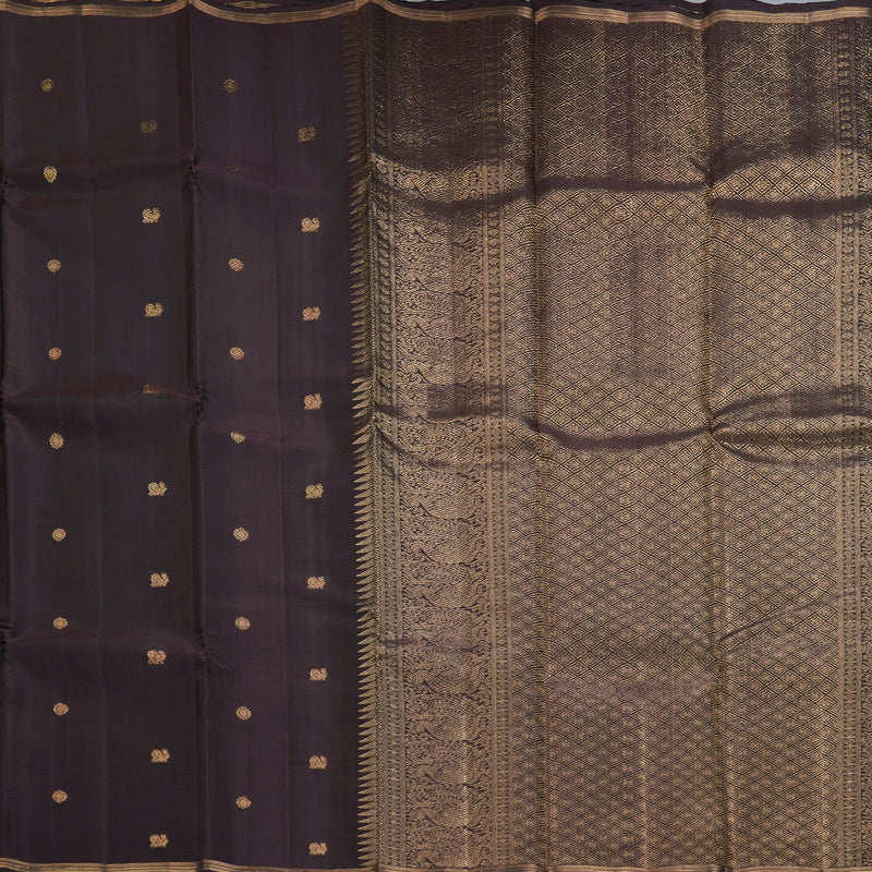 Hayagrivas Handloom Dark Brown Kanjivaram Silk Saree KBF257E24-10