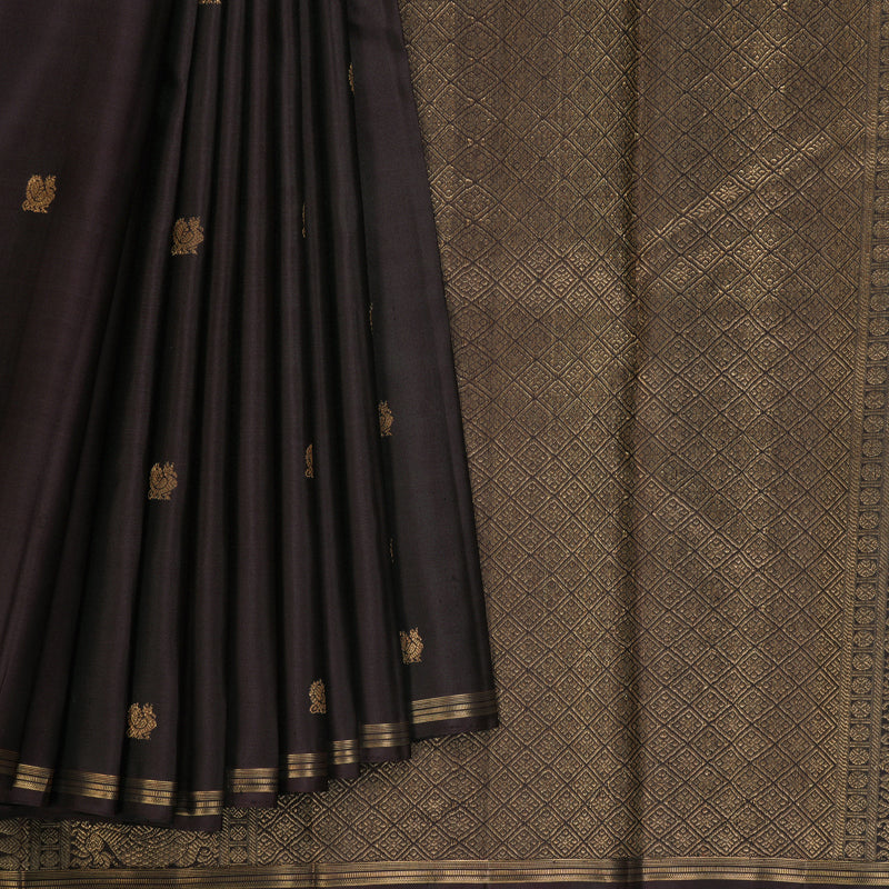 Hayagrivas Handloom Dark Brown Kanjivaram Silk Saree KBF257E24-10