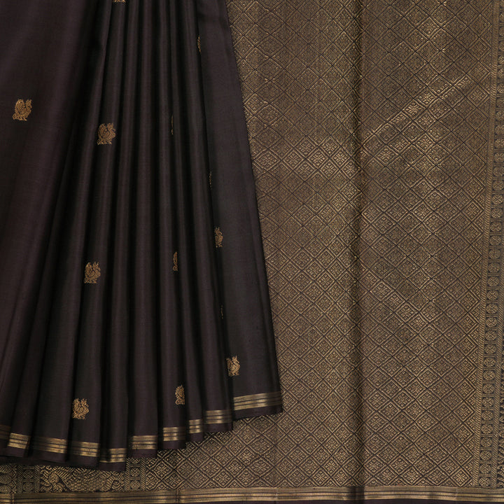Hayagrivas Handloom Dark Brown Kanjivaram Silk Saree KBF257E24-10