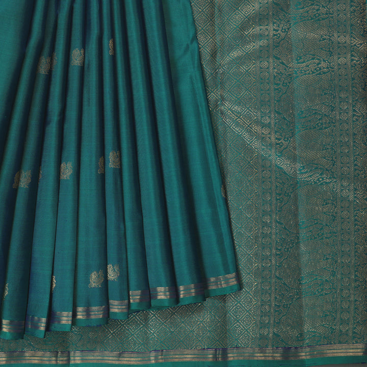 Hayagrivas Handloom Peacock Green Kanjivaram Silk Saree KBF257E24-2