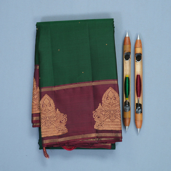 Hayagrivas Handloom Bottle Green Kanjivaram Silk Saree with Wine Maroon Border KBF257E25-5