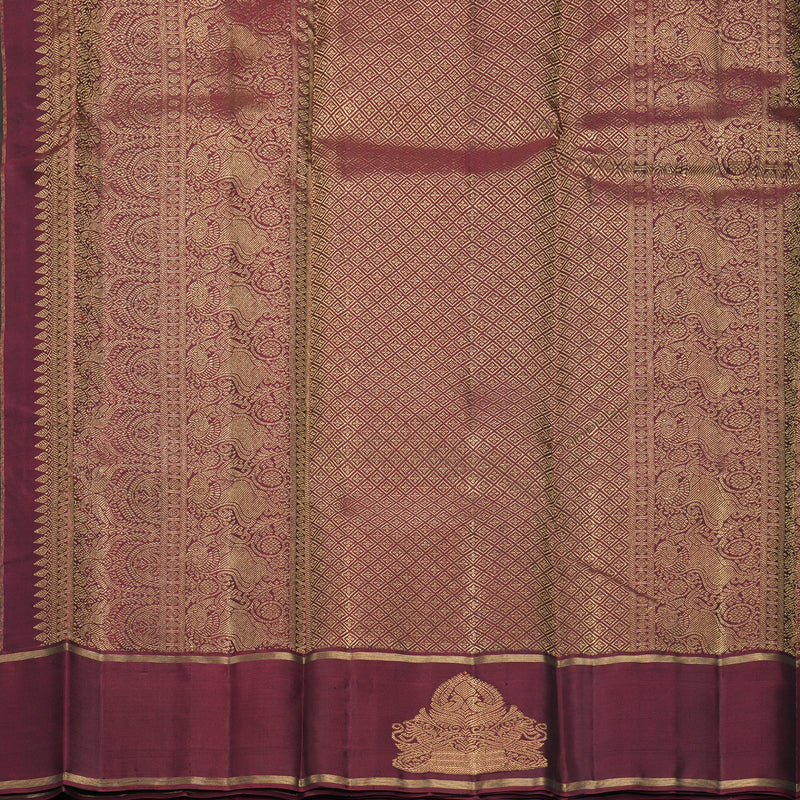 Hayagrivas Handloom Bottle Green Kanjivaram Silk Saree with Wine Maroon Border KBF257E25-5