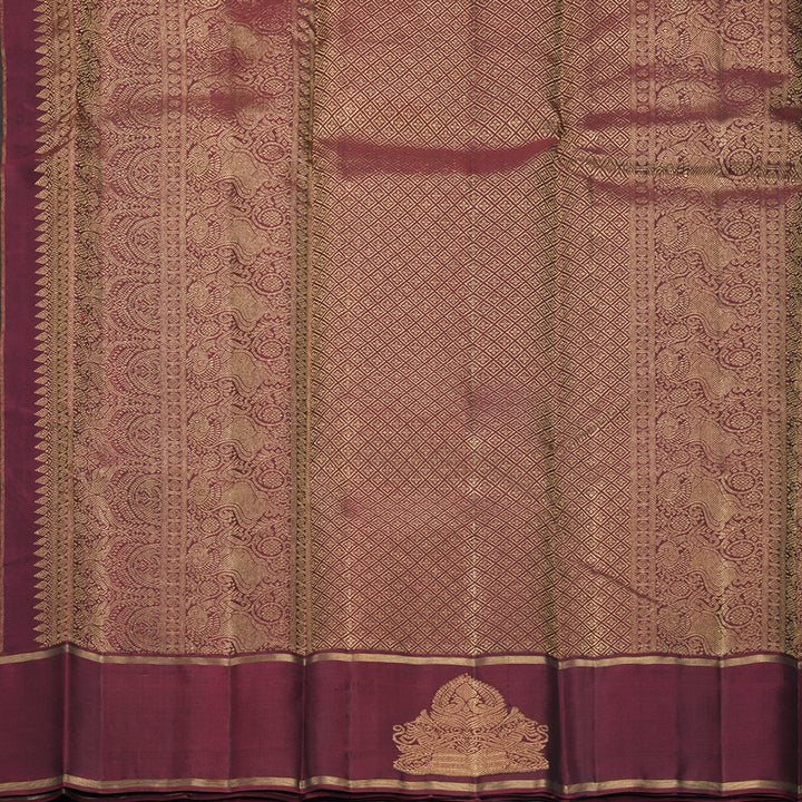 Hayagrivas Handloom Bottle Green Kanjivaram Silk Saree with Wine Maroon Border KBF257E25-5