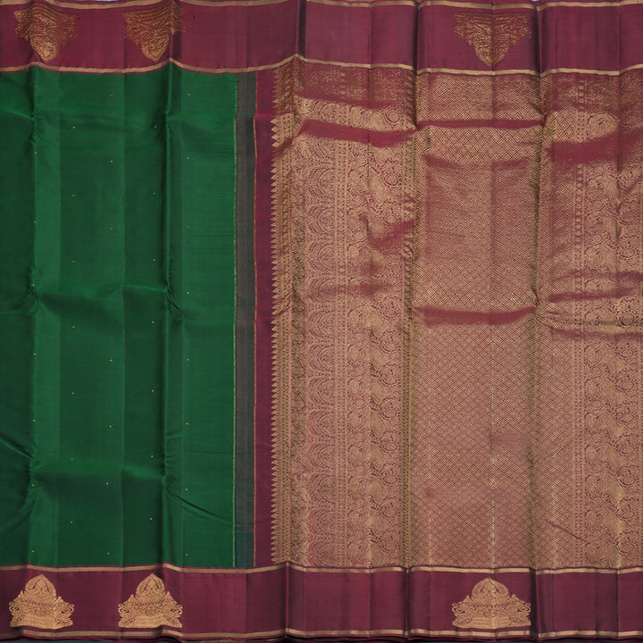 Hayagrivas Handloom Bottle Green Kanjivaram Silk Saree with Wine Maroon Border KBF257E25-5