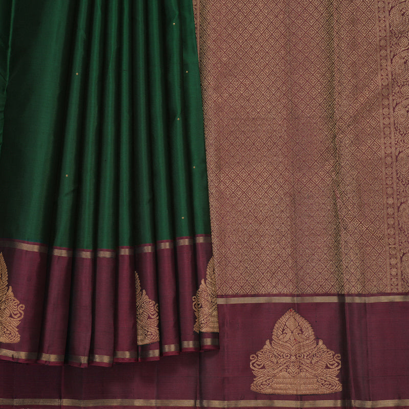 Hayagrivas Handloom Bottle Green Kanjivaram Silk Saree with Wine Maroon Border KBF257E25-5