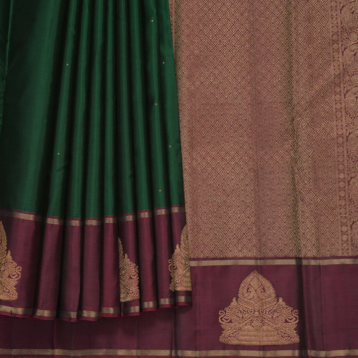 Hayagrivas Handloom Bottle Green Kanjivaram Silk Saree with Wine Maroon Border KBF257E25-5