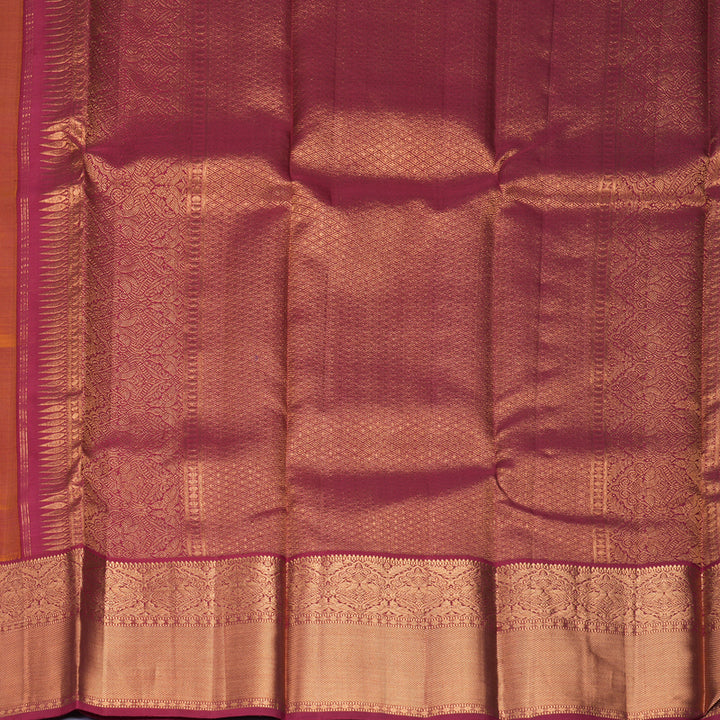 Hayagrivas Handloom Mustard Yellow Kanjivaram Silk Saree with Maroon Border KBF257E26-2