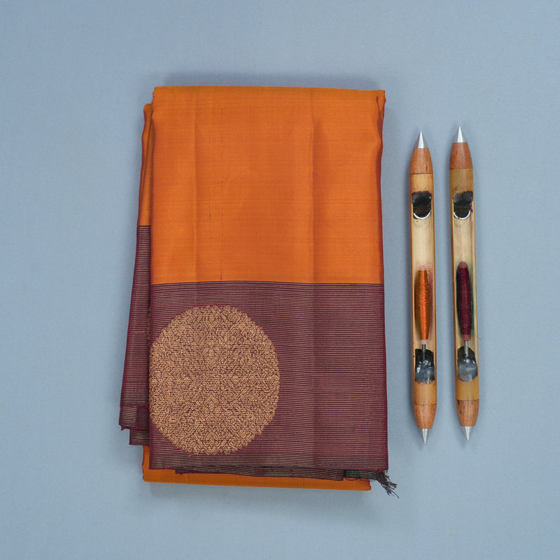 Hayagrivas Handloom Sunset Orange Kanjivaram Silk Saree with Wine Purple Border KBF257E27-1