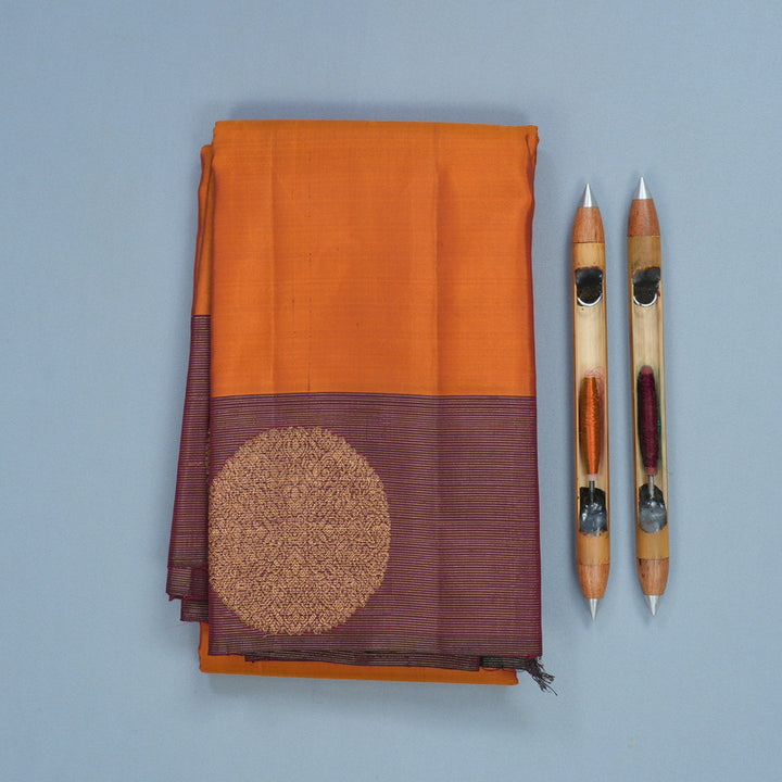 Hayagrivas Handloom Sunset Orange Kanjivaram Silk Saree with Wine Purple Border KBF257E27-1