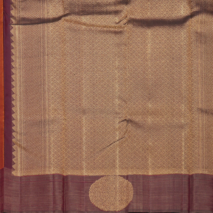 Hayagrivas Handloom Sunset Orange Kanjivaram Silk Saree with Wine Purple Border KBF257E27-1