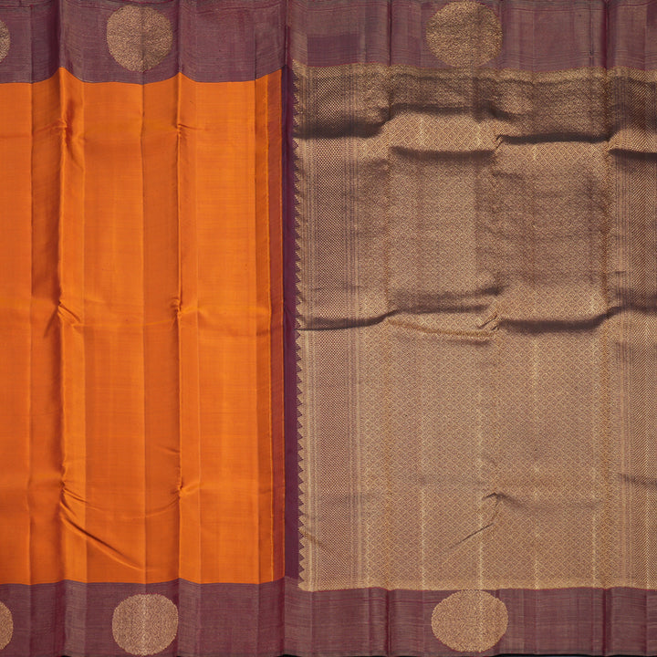 Hayagrivas Handloom Sunset Orange Kanjivaram Silk Saree with Wine Purple Border KBF257E27-1