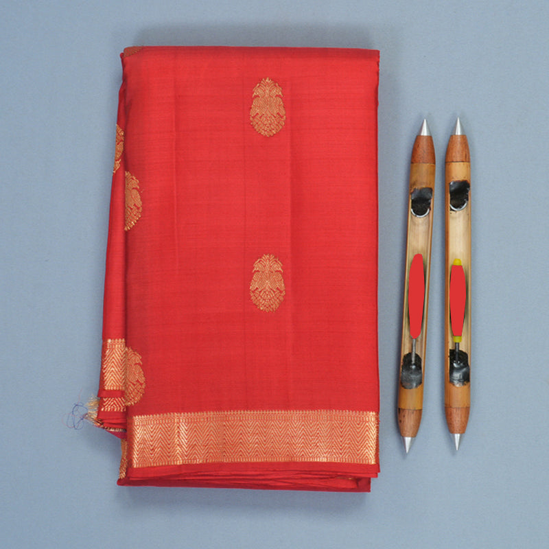 Hayagrivas Handloom Tomato Red Kanjivaram Silk Saree KBF257E3-3