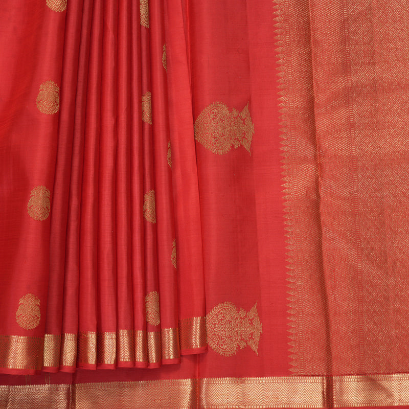 Hayagrivas Handloom Tomato Red Kanjivaram Silk Saree KBF257E3-3