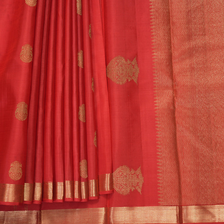 Hayagrivas Handloom Tomato Red Kanjivaram Silk Saree KBF257E3-3