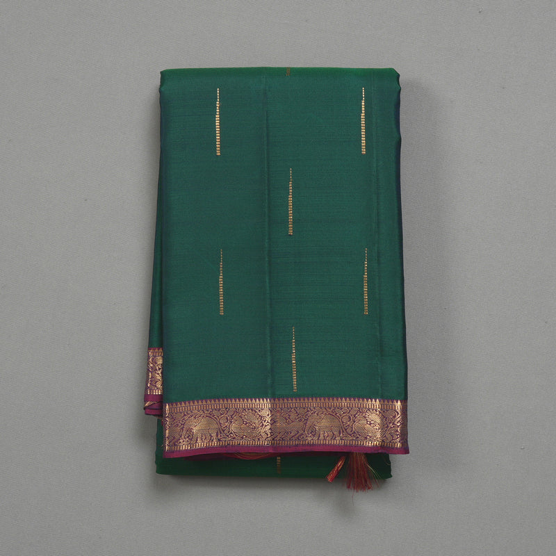 Hayagrivas Handloom Peacock Green Kanjivaram Silk Saree with Magenta Border KBF257E3-4