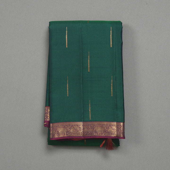 Hayagrivas Handloom Peacock Green Kanjivaram Silk Saree with Magenta Border KBF257E3-4
