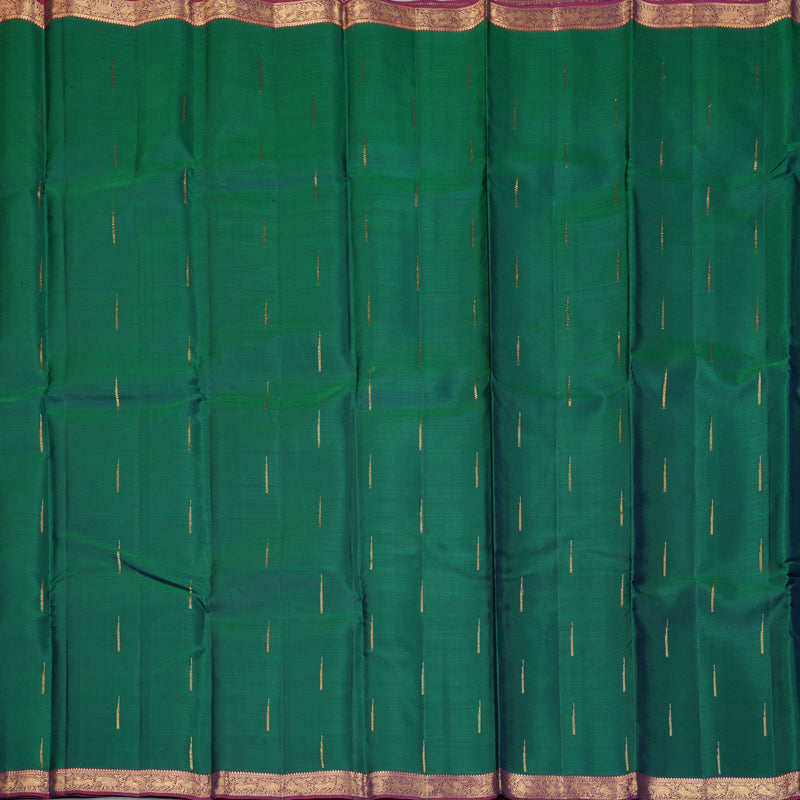 Hayagrivas Handloom Peacock Green Kanjivaram Silk Saree with Magenta Border KBF257E3-4