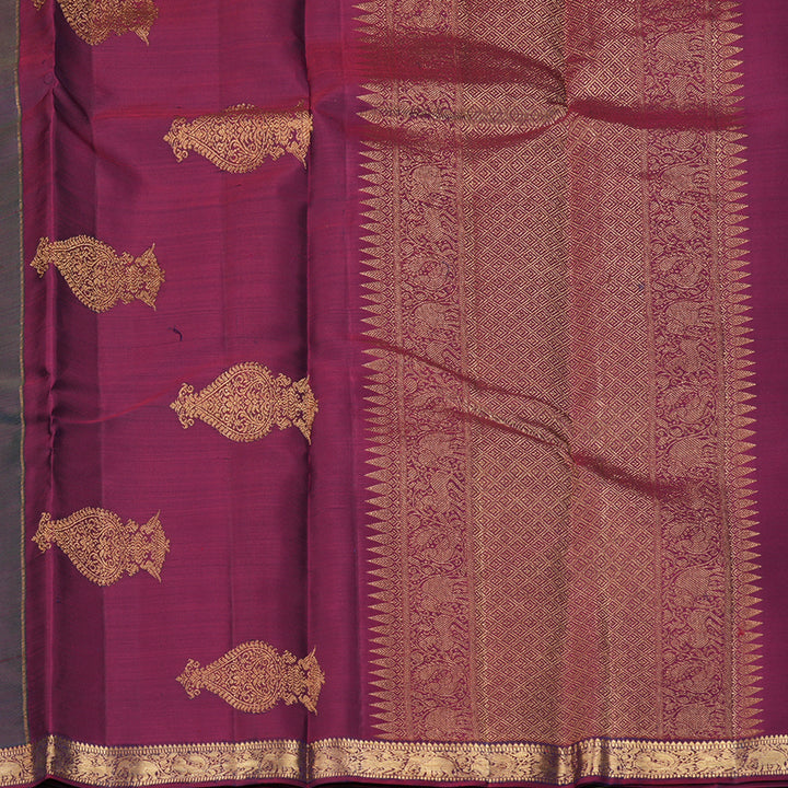 Hayagrivas Handloom Peacock Green Kanjivaram Silk Saree with Magenta Border KBF257E3-4