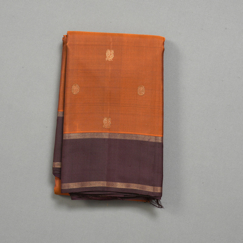 Hayagrivas Handloom Rust Orange Kanjivaram Silk Saree with Plum Purple Border KBF257E30-3