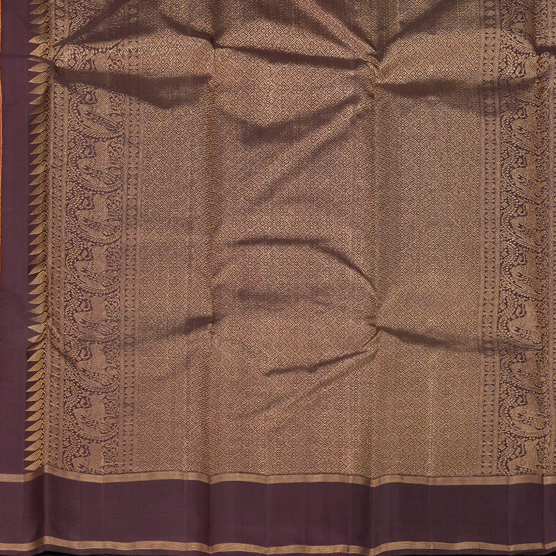 Hayagrivas Handloom Rust Orange Kanjivaram Silk Saree with Plum Purple Border KBF257E30-3
