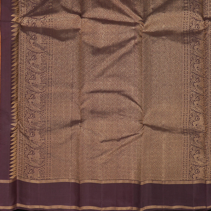 Hayagrivas Handloom Rust Orange Kanjivaram Silk Saree with Plum Purple Border KBF257E30-3