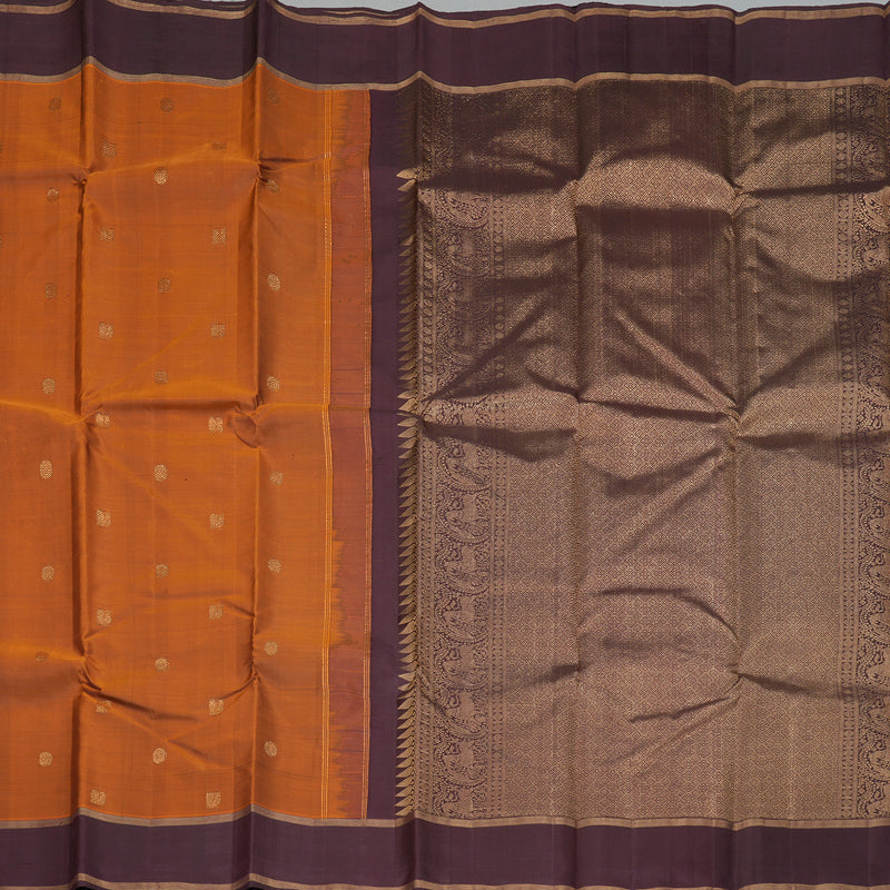 Hayagrivas Handloom Rust Orange Kanjivaram Silk Saree with Plum Purple Border KBF257E30-3