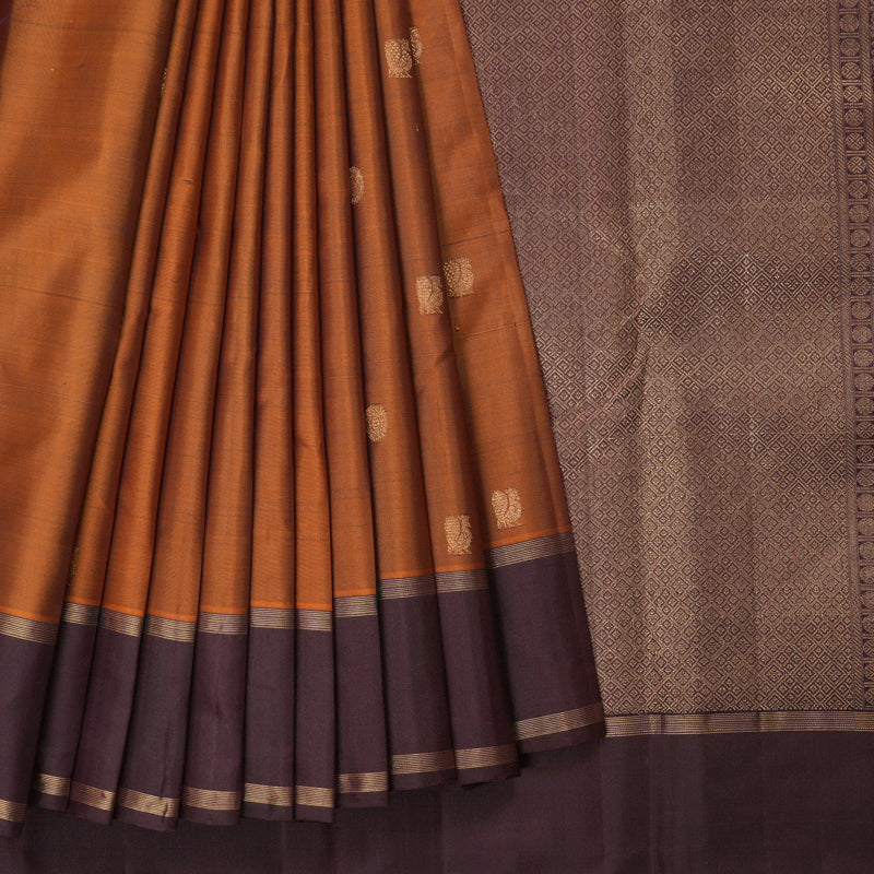 Hayagrivas Handloom Rust Orange Kanjivaram Silk Saree with Plum Purple Border KBF257E30-3