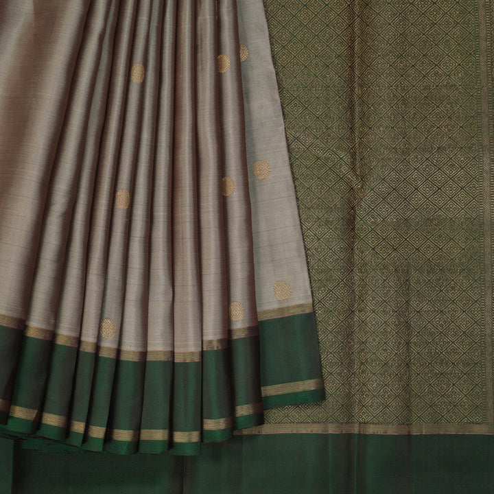 Hayagrivas Handloom Royal Grey Kanjivaram Silk Saree with Bottle Green Border KBF257E30-4