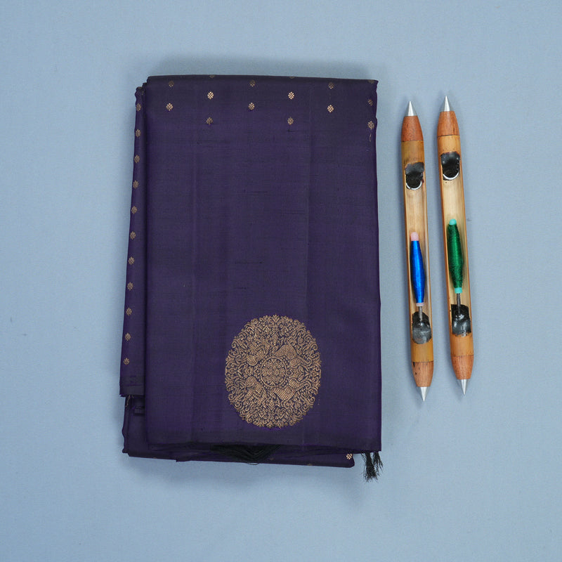 Hayagrivas Handloom Midnight Blue Kanjivaram Silk Saree KBF257E34-2