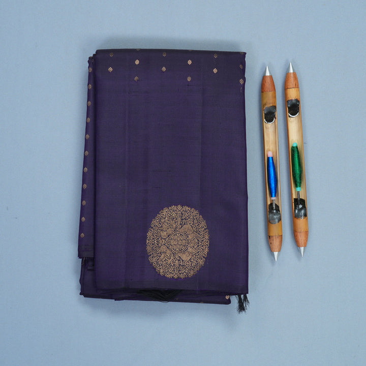 Hayagrivas Handloom Midnight Blue Kanjivaram Silk Saree KBF257E34-2