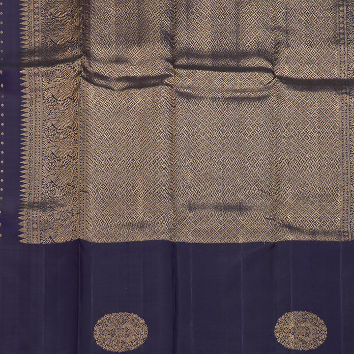 Hayagrivas Handloom Midnight Blue Kanjivaram Silk Saree KBF257E34-2