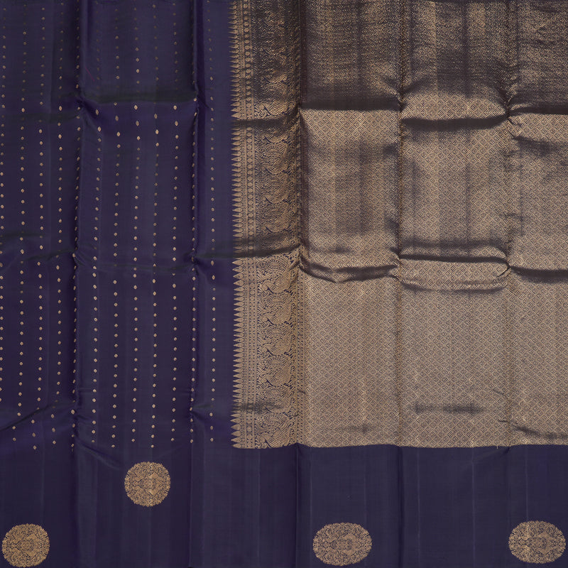 Hayagrivas Handloom Midnight Blue Kanjivaram Silk Saree KBF257E34-2