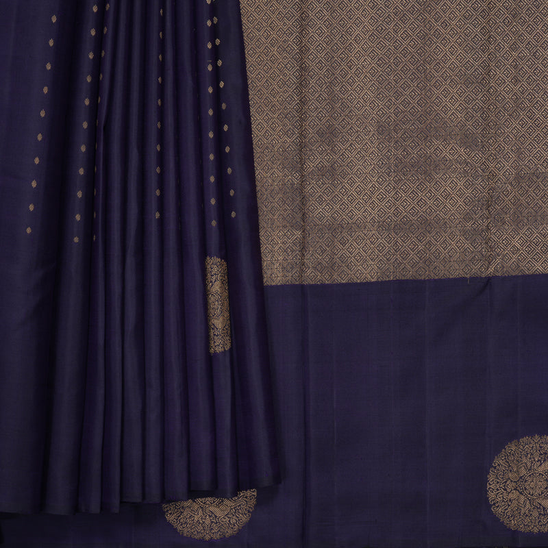 Hayagrivas Handloom Midnight Blue Kanjivaram Silk Saree KBF257E34-2