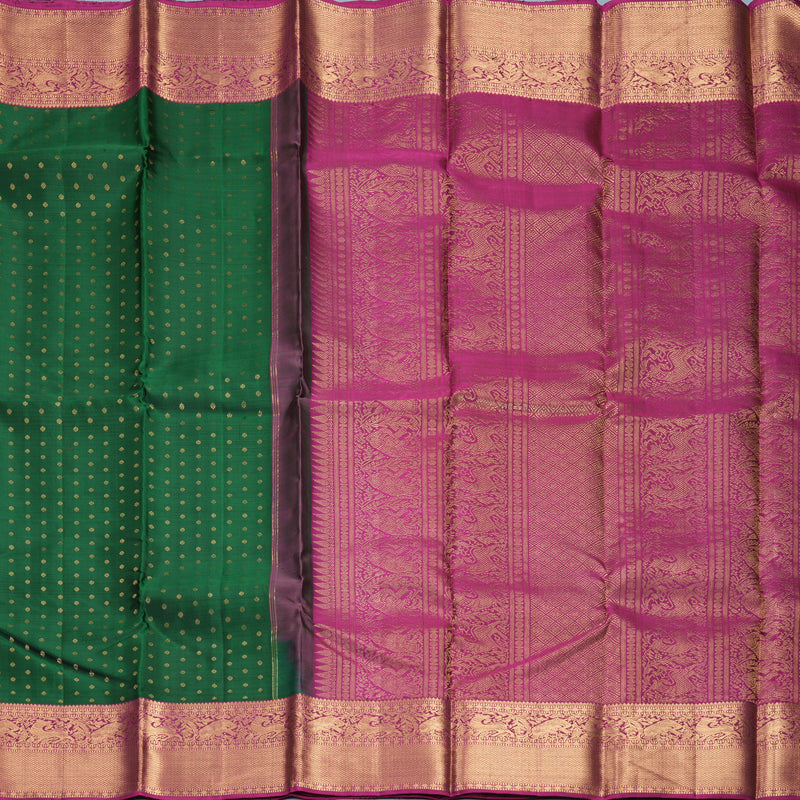 Hayagrivas Handloom Bottle Green Kanjivaram Silk Saree with Purple Border KBF257E36-16