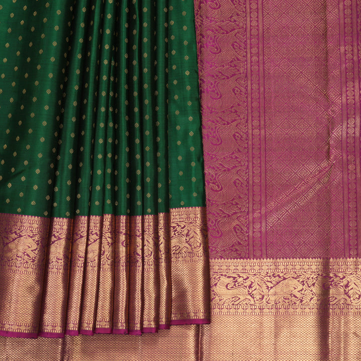 Hayagrivas Handloom Bottle Green Kanjivaram Silk Saree with Purple Border KBF257E36-16
