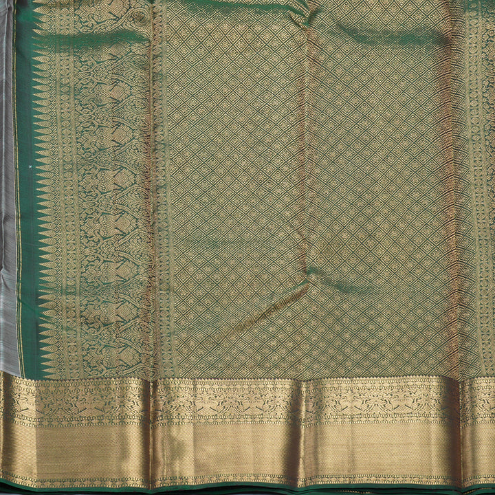 Hayagrivas Handloom Grey Kanjivaram Silk Saree with Bottle Green Border KBF257E4-1