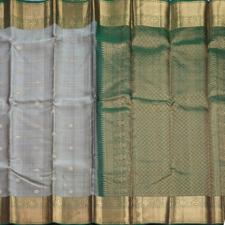 Hayagrivas Handloom Grey Kanjivaram Silk Saree with Bottle Green Border KBF257E4-1