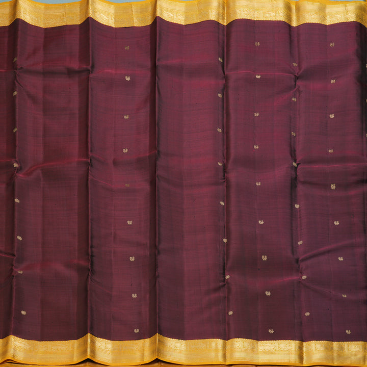 Hayagrivas Handloom Wine Maroon Kanjivaram Silk Saree with Turmeric Yellow Border KBF257E9-1