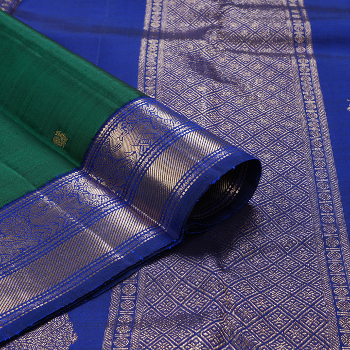 Hayagrivas Handloom Emerald Green Kanjivaram Silk Saree with MS Blue Border KBF257E9-2