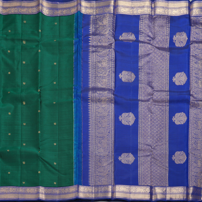 Hayagrivas Handloom Emerald Green Kanjivaram Silk Saree with MS Blue Border KBF257E9-2