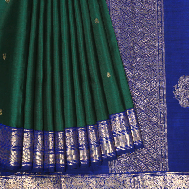 Hayagrivas Handloom Emerald Green Kanjivaram Silk Saree with MS Blue Border KBF257E9-2