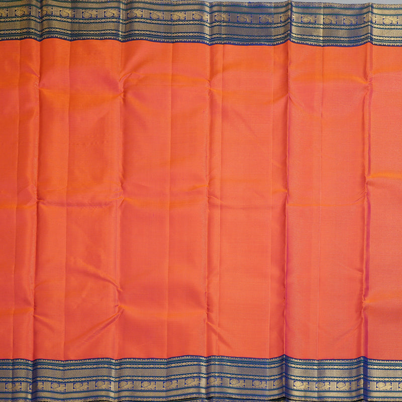 Hayagrivas Handloom Orangish-Pink Kanjivaram Silk Saree with Royal Blue Border KBF258E1-2