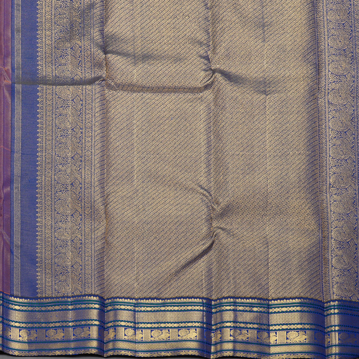 Hayagrivas Handloom Orangish-Pink Kanjivaram Silk Saree with Royal Blue Border KBF258E1-2
