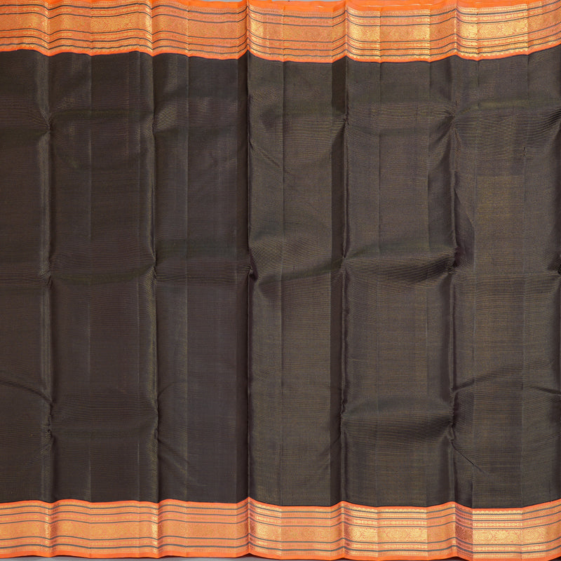 Hayagrivas Handloom Dark Brown Kanjivaram Silk Saree with Orange Border KBF258E1-3