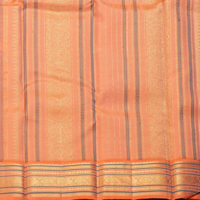 Hayagrivas Handloom Dark Brown Kanjivaram Silk Saree with Orange Border KBF258E1-3