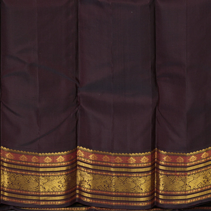 Hayagrivas Handloom Mustard Yellow Kanjivaram Silk Saree with Coffee Brown Border KBF258E4-3